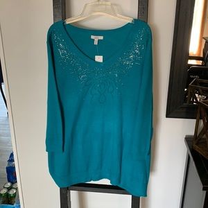 Croft & Barrows Turquoise Sequin Sweater Size2X